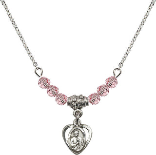18" Rhodium Plated Necklace with 4mm Light Rose Crystal Beads featuring a Sterling Silver Saint Jude Medal. Engraved Catholic Saint Jewelry