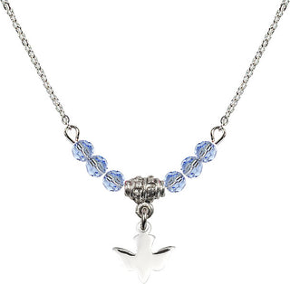 18" Rhodium Plated Necklace with 4mm Light Sapphire Crystal Beads featuring a Sterling Silver Holy Spirit Medal.
