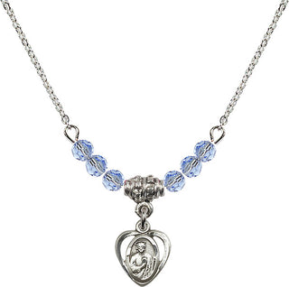 18" Rhodium Plated Necklace with 4mm Light Sapphire Crystal Beads featuring a Sterling Silver Saint Jude Medal. Engraved Catholic Saint Jewelry