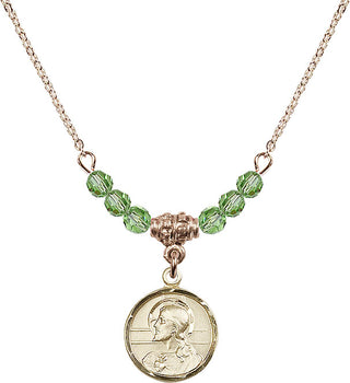 18" Hamilton Gold Plated Necklace with 4mm Peridot Crystal Beads featuring a 14kt Gold Filled Scapular Medal.