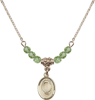 18" Hamilton Gold Plated Necklace with 4mm Peridot Crystal Beads featuring a 14kt Gold Filled Baptism Medal.