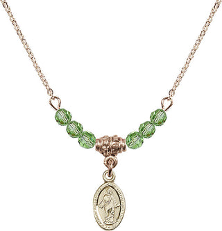 18" Hamilton Gold Plated Necklace with 4mm Peridot Crystal Beads featuring a 14kt Gold Filled Scapular Medal.