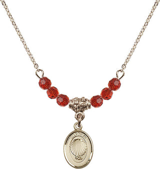 18" Hamilton Gold Plated Necklace with 4mm Ruby Crystal Beads featuring a 14kt Gold Filled Baptism Medal.
