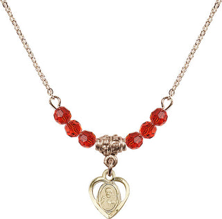 18" Hamilton Gold Plated Necklace with 4mm Ruby Crystal Beads featuring a 14kt Gold Filled Scapular Medal.