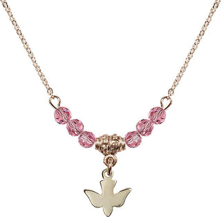 18" Hamilton Gold Plated Necklace with 4mm Rose Crystal Beads featuring a 14kt Gold Filled Holy Spirit Medal.