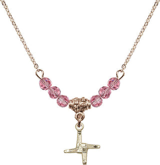 18" Hamilton Gold Plated Necklace with 4mm Rose Crystal Beads featuring a 14kt Gold Filled Saint Brigid Cross Medal.