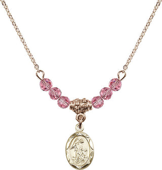 18" Hamilton Gold Plated Necklace with 4mm Rose Crystal Beads featuring a 14kt Gold Filled Guardian Angel Medal.