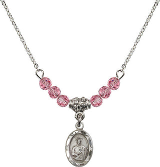 18" Rhodium Plated Necklace with 4mm Rose Crystal Beads featuring a Sterling Silver Saint Jude Medal.