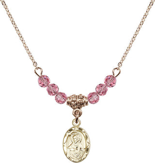 18" Hamilton Gold Plated Necklace with 4mm Rose Crystal Beads featuring a 14kt Gold Filled Scapular Medal.