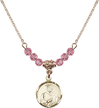 18" Hamilton Gold Plated Necklace with 4mm Rose Crystal Beads featuring a 14kt Gold Filled Saint Jude Medal. Engraved Catholic Saint Jewelry