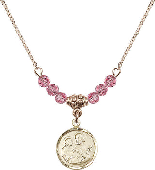 18" Hamilton Gold Plated Necklace with 4mm Rose Crystal Beads featuring a 14kt Gold Filled Saint Joseph Medal. Engraved Catholic Saint Jewelry