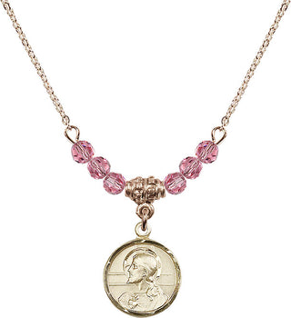 18" Hamilton Gold Plated Necklace with 4mm Rose Crystal Beads featuring a 14kt Gold Filled Scapular Medal.