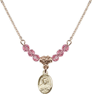 18" Hamilton Gold Plated Necklace with 4mm Rose Crystal Beads featuring a 14kt Gold Filled Scapular Medal.