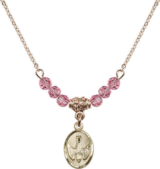 18" Hamilton Gold Plated Necklace with 4mm Rose Crystal Beads featuring a 14kt Gold Filled Holy Spirit Medal.