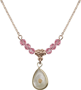 18" Hamilton Gold Plated Necklace with 4mm Rose Crystal Beads featuring a 14kt Gold Filled Mustard Seed Medal.