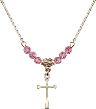 18" Hamilton Gold Plated Necklace with 4mm Rose Crystal Beads featuring a 14kt Gold Filled Maltese Cross Medal.