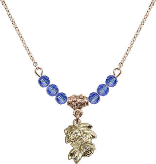 18" Hamilton Gold Plated Necklace with 4mm Sapphire Crystal Beads featuring a 14kt Gold Filled Rose Medal.