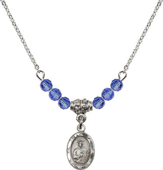 18" Rhodium Plated Necklace with 4mm Sapphire Crystal Beads featuring a Sterling Silver Saint Jude Medal.
