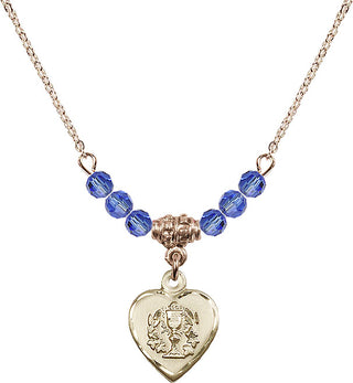 18" Hamilton Gold Plated Necklace with 4mm Sapphire Crystal Beads featuring a 14kt Gold Filled Heart / Communion Medal.