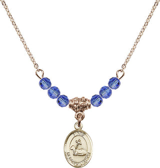 18" Hamilton Gold Plated Necklace with 4mm Sapphire Crystal Beads featuring a 14kt Gold Filled First Reconciliation Medal.