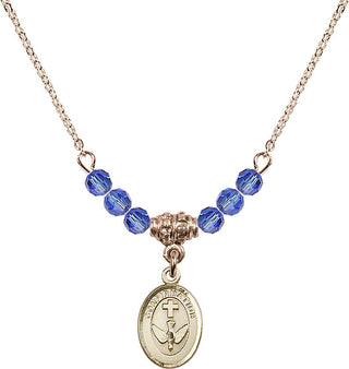 18" Hamilton Gold Plated Necklace with 4mm Sapphire Crystal Beads featuring a 14kt Gold Filled Confirmation Medal.