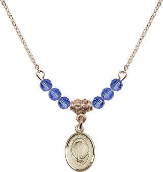 18" Hamilton Gold Plated Necklace with 4mm Sapphire Crystal Beads featuring a 14kt Gold Filled Baptism Medal.