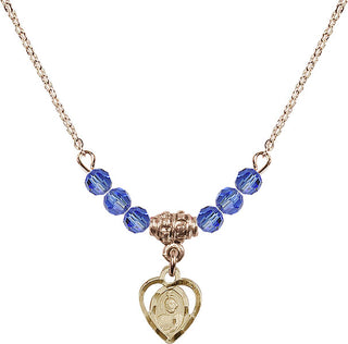 18" Hamilton Gold Plated Necklace with 4mm Sapphire Crystal Beads featuring a 14kt Gold Filled Saint Jude Medal. Engraved Catholic Saint Jewelry