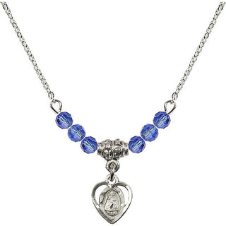 18" Rhodium Plated Necklace with 4mm Sapphire Crystal Beads featuring a Sterling Silver Infant Medal. Engraved Catholic Saint Jewelry