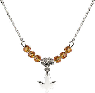 18" Rhodium Plated Necklace with 4mm Topaz Crystal Beads featuring a Sterling Silver Holy Spirit Medal.