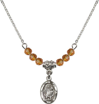 18" Rhodium Plated Necklace with 4mm Topaz Crystal Beads featuring a Sterling Silver Saint Christopher Medal.