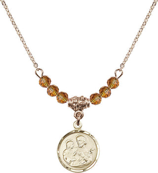 18" Hamilton Gold Plated Necklace with 4mm Topaz Crystal Beads featuring a 14kt Gold Filled Saint Joseph Medal. Engraved Catholic Saint Jewelry