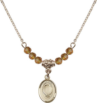 18" Hamilton Gold Plated Necklace with 4mm Topaz Crystal Beads featuring a 14kt Gold Filled Baptism Medal.