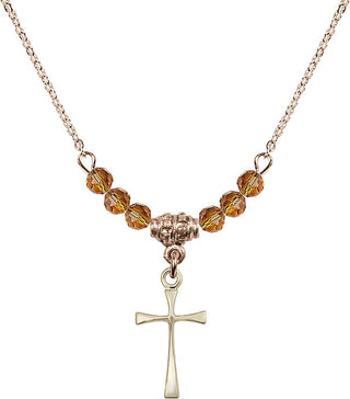 18" Hamilton Gold Plated Necklace with 4mm Topaz Crystal Beads featuring a 14kt Gold Filled Maltese Cross Medal.
