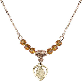 18" Hamilton Gold Plated Necklace with 4mm Topaz Crystal Beads featuring a 14kt Gold Filled Scapular Medal.