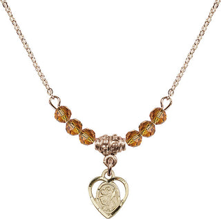 18" Hamilton Gold Plated Necklace with 4mm Topaz Crystal Beads featuring a 14kt Gold Filled Saint Christopher Medal. Engraved Catholic Saint Jewelry