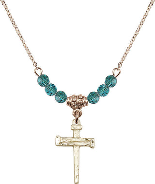 18" Hamilton Gold Plated Necklace with 4mm Zircon Crystal Beads featuring a 14kt Gold Filled Nail Cross Medal.