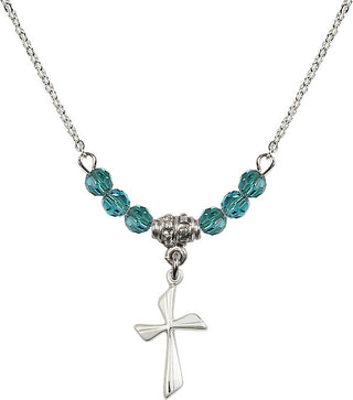 18" Rhodium Plated Necklace with 4mm Zircon Crystal Beads featuring a Sterling Silver Cross Medal.