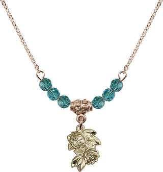 18" Hamilton Gold Plated Necklace with 4mm Zircon Crystal Beads featuring a 14kt Gold Filled Rose Medal.