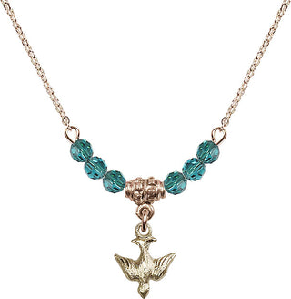 18" Hamilton Gold Plated Necklace with 4mm Zircon Crystal Beads featuring a 14kt Gold Filled Holy Spirit Medal.