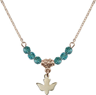 18" Hamilton Gold Plated Necklace with 4mm Zircon Crystal Beads featuring a 14kt Gold Filled Holy Spirit Medal.