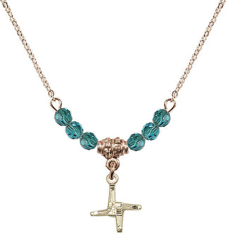 18" Hamilton Gold Plated Necklace with 4mm Zircon Crystal Beads featuring a 14kt Gold Filled Saint Brigid Cross Medal.