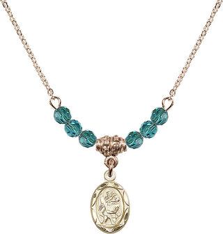 18" Hamilton Gold Plated Necklace with 4mm Zircon Crystal Beads featuring a 14kt Gold Filled Saint Christopher Medal.