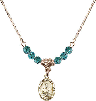 18" Hamilton Gold Plated Necklace with 4mm Zircon Crystal Beads featuring a 14kt Gold Filled Saint Jude Medal.