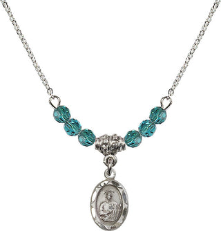 18" Rhodium Plated Necklace with 4mm Zircon Crystal Beads featuring a Sterling Silver Saint Jude Medal.