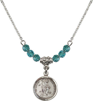 18" Rhodium Plated Necklace with 4mm Zircon Crystal Beads featuring a Sterling Silver Guardian Angel Medal. Engraved Catholic Saint Jewelry