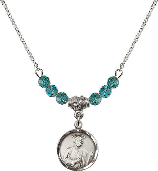 18" Rhodium Plated Necklace with 4mm Zircon Crystal Beads featuring a Sterling Silver Saint Jude Medal. Engraved Catholic Saint Jewelry