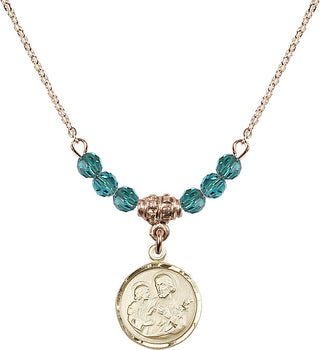18" Hamilton Gold Plated Necklace with 4mm Zircon Crystal Beads featuring a 14kt Gold Filled Saint Joseph Medal. Engraved Catholic Saint Jewelry