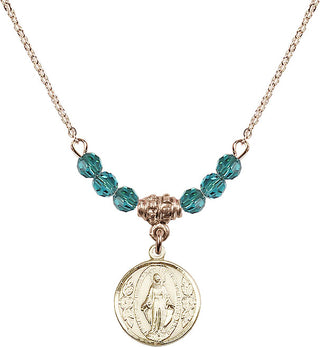 18" Hamilton Gold Plated Necklace with 4mm Zircon Crystal Beads featuring a 14kt Gold Filled Miraculous Medal.