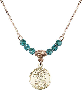 18" Hamilton Gold Plated Necklace with 4mm Zircon Crystal Beads featuring a 14kt Gold Filled Saint Michael the Archangel Medal.