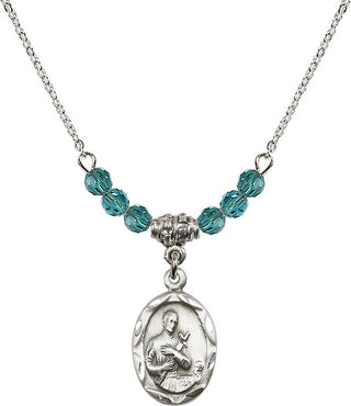 18" Rhodium Plated Necklace with 4mm Zircon Crystal Beads featuring a Sterling Silver Saint Gerard Medal. Engraved Catholic Saint Jewelry